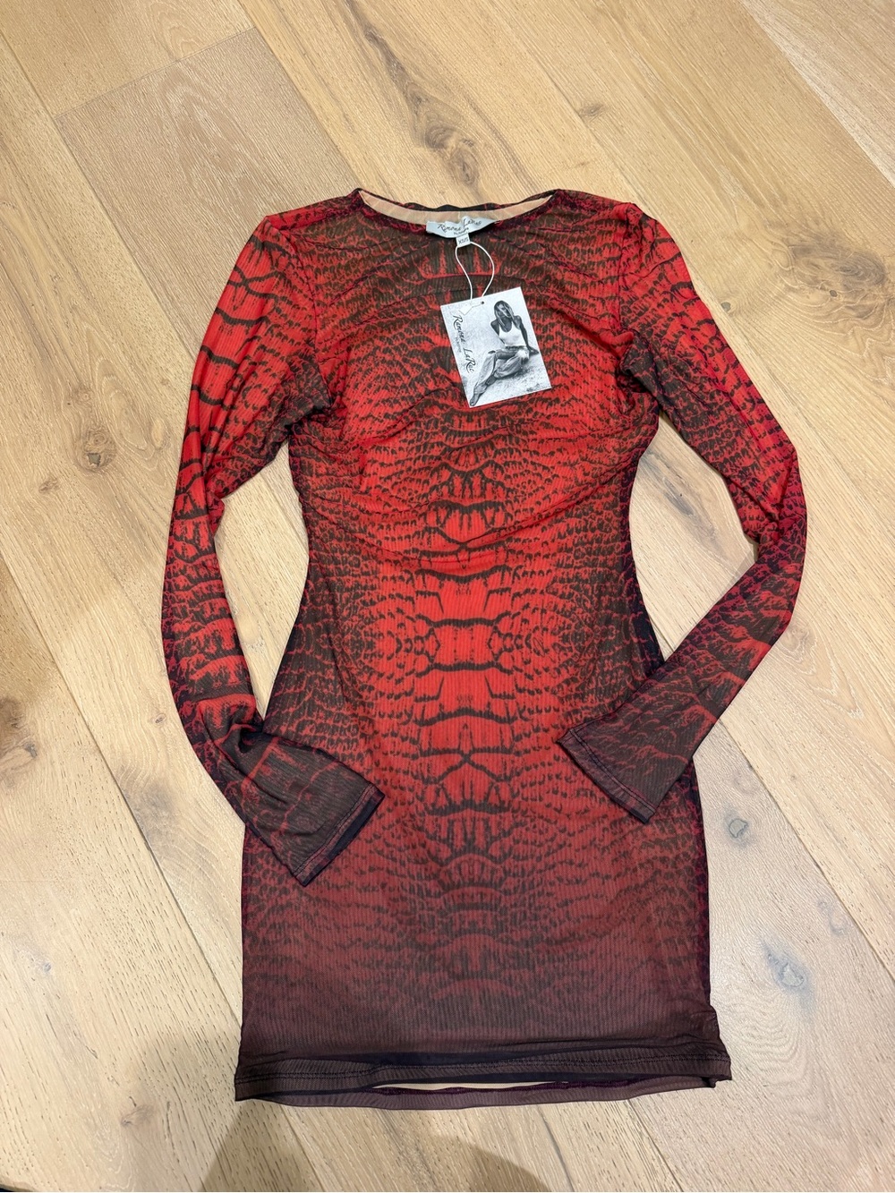 Red Snake-Print Long Sleeve Mini Dress